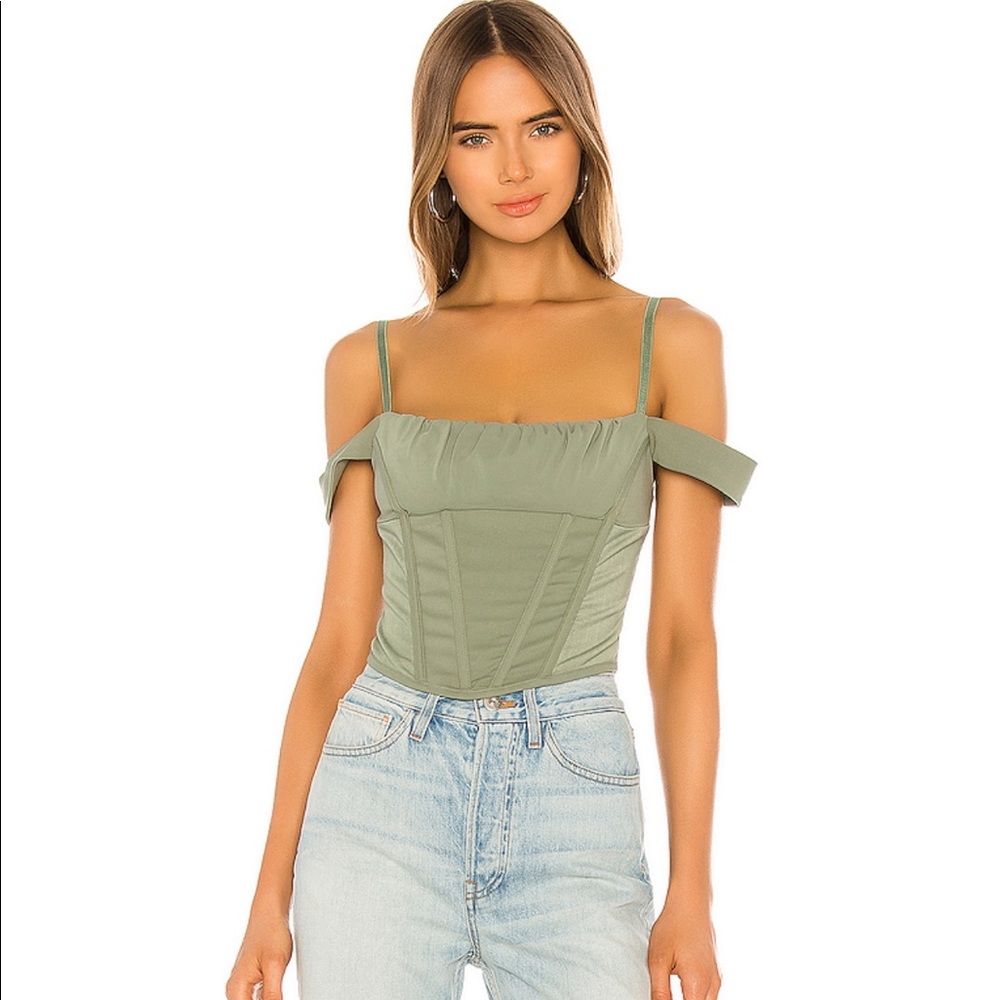 I Am Gia Bridget Khaki Corset Mesh Top XS